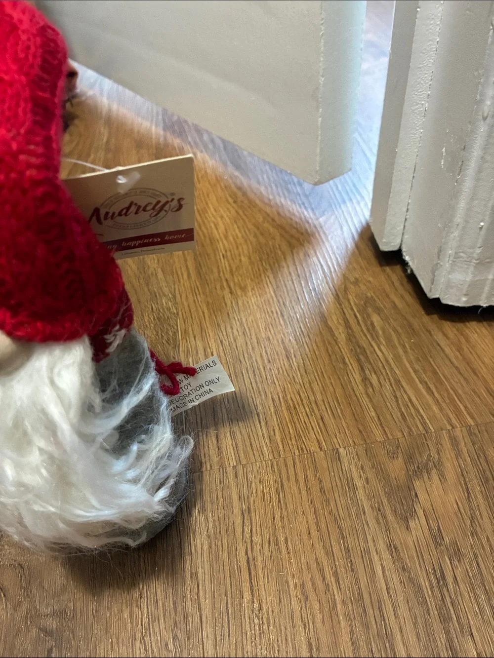 audrey Red and White Knit Santa Gnome Holiday Figure - Picture 2 of 3